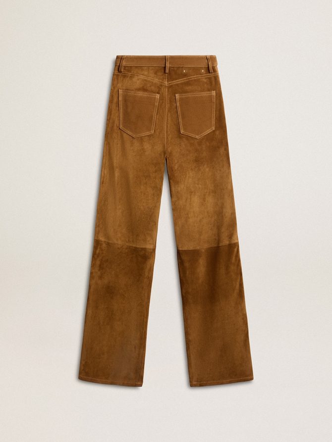 Women’s tobacco-colored split leather pants - Image 6