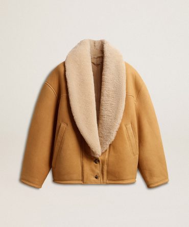 Women’s sheepskin jacket with a wide shearling shawl collar