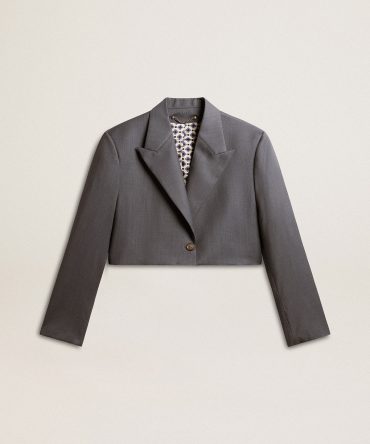 Women’s single-breasted cropped jacket in baby blue wool