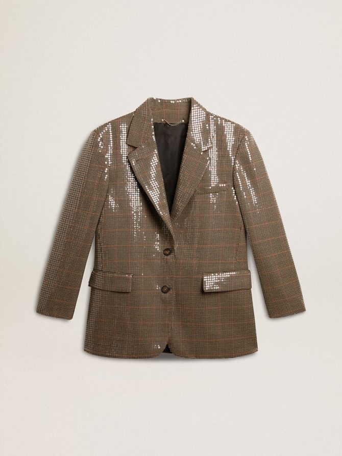 Women’s houndstooth jacket with all-over sequin embroidery
