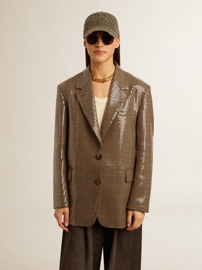 Women’s houndstooth jacket with all-over sequin embroidery - Image 3