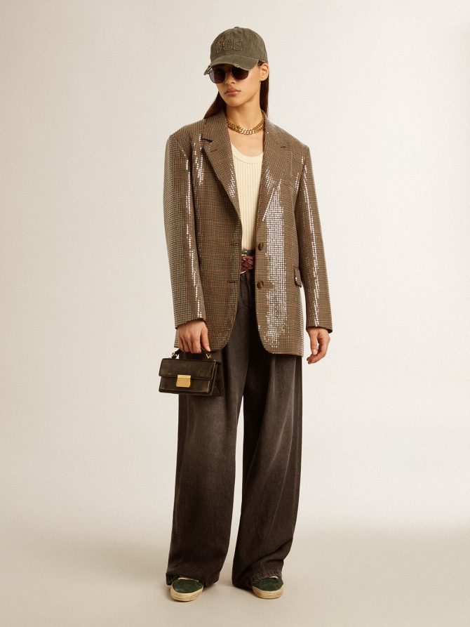 Women’s houndstooth jacket with all-over sequin embroidery - Image 4