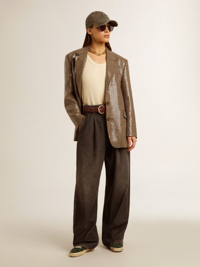 Women’s houndstooth jacket with all-over sequin embroidery - Image 7