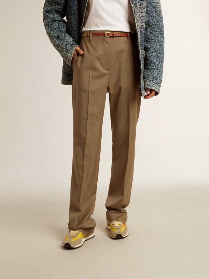 Women’s pants in dove-gray tailored wool fabric - Image 2