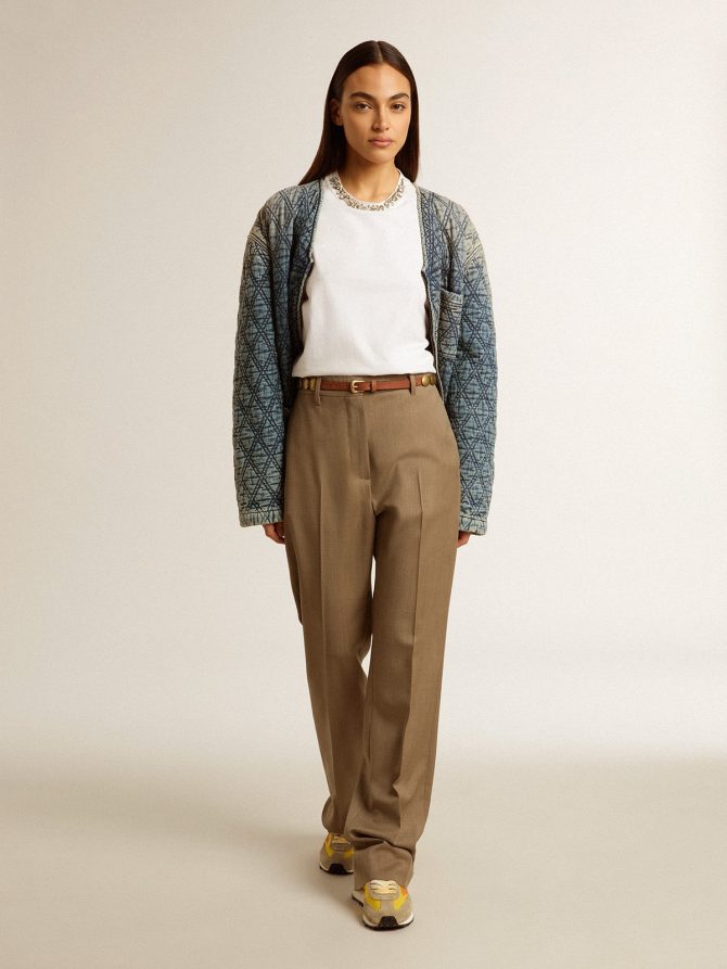 Women’s pants in dove-gray tailored wool fabric - Image 3