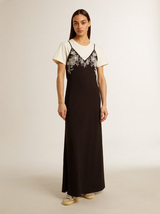 Women’s black slip dress with embroidery - Image 2