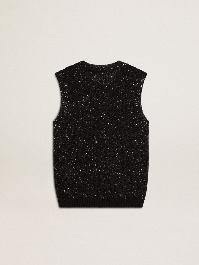 Black mesh knit top with sequins and contrasting details - Image 7