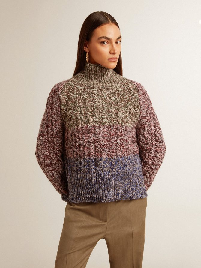 Women’s multicolored high neck sweater with mouliné yarn - Image 3