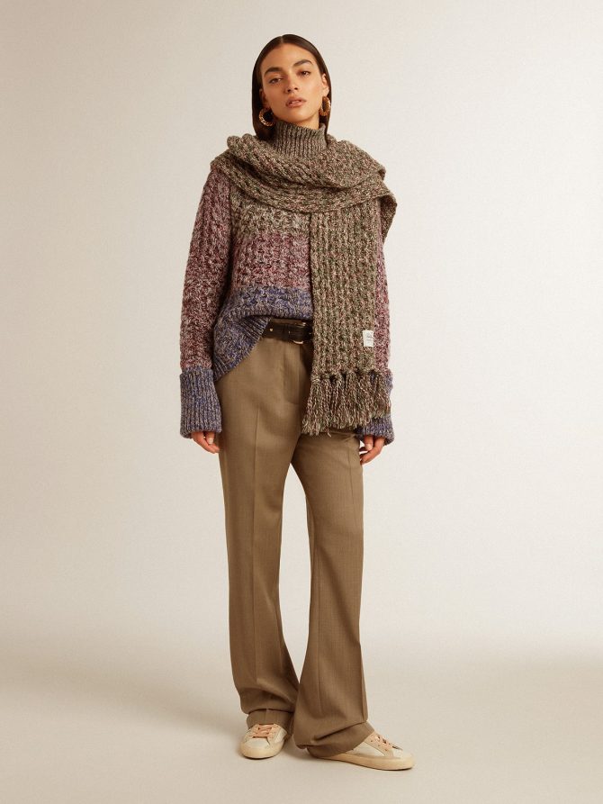 Women’s multicolored high neck sweater with mouliné yarn - Image 4