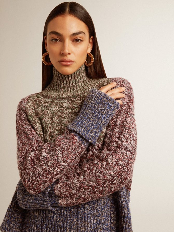 Women’s multicolored high neck sweater with mouliné yarn - Image 6