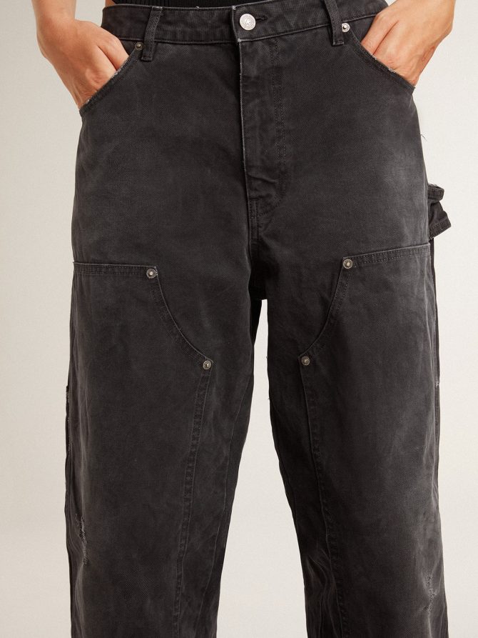 Women’s distressed black cotton jeans with front patches - Image 5