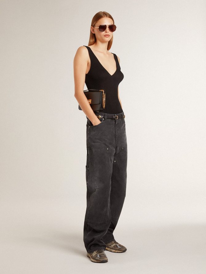 Women’s distressed black cotton jeans with front patches - Image 6