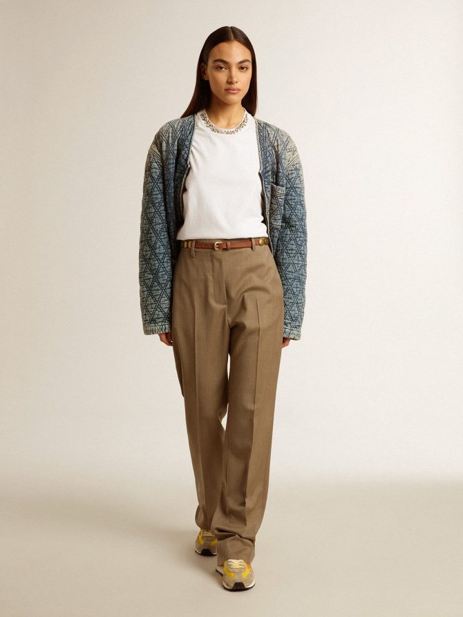 Women’s blue quilted jacket in cotton denim with distressed finish - Image 6
