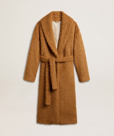 Women’s coat with shawl collar in tobacco