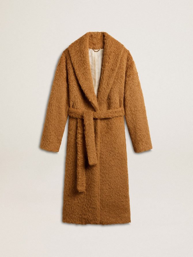 Women’s coat with shawl collar in tobacco