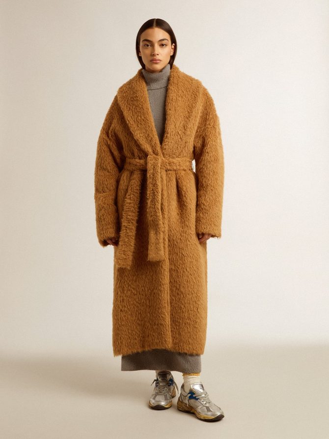 Women’s coat with shawl collar in tobacco - Image 3