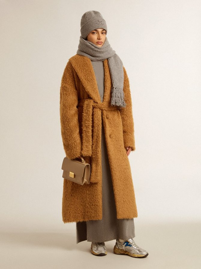 Women’s coat with shawl collar in tobacco - Image 4