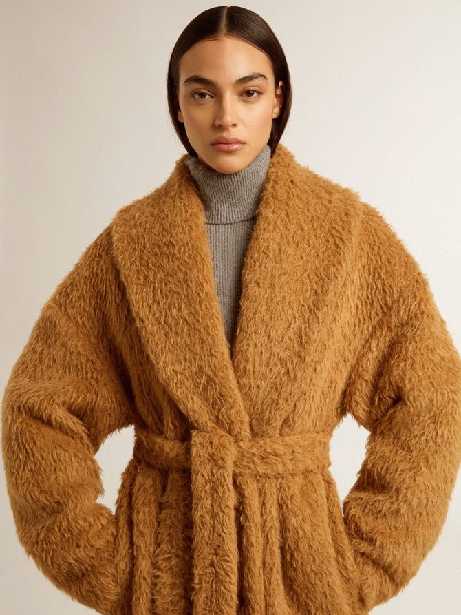 Women’s coat with shawl collar in tobacco - Image 6