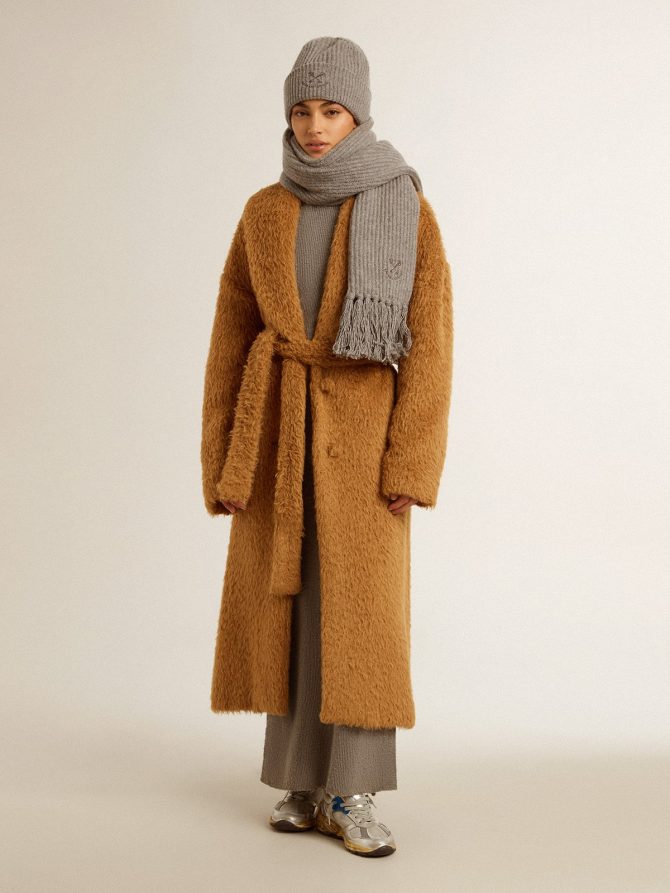 Women’s coat with shawl collar in tobacco - Image 7