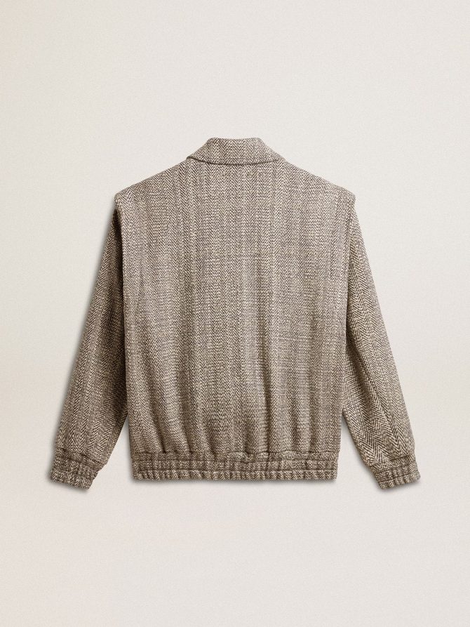 Women’s bomber jacket in ecru brown herringbone wool - Image 2