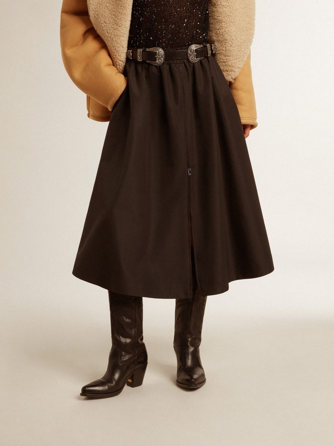 Flared skirt in black technical nylon - Image 3