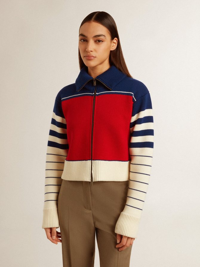 Women’s multicolor striped wool cropped sweatshirt - Image 3