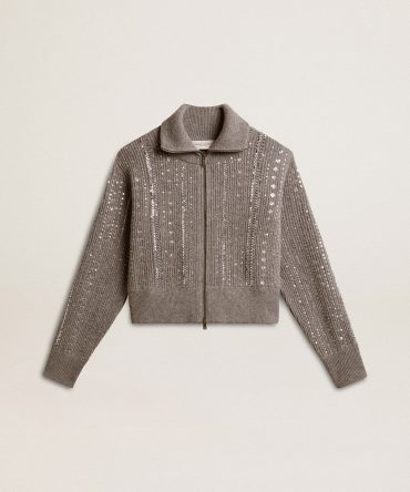Women’s cropped sweater in gray melange wool with sequins