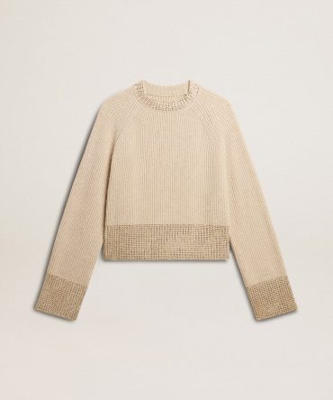 Women’s boxy sweater in wool with hotfix crystal decoration