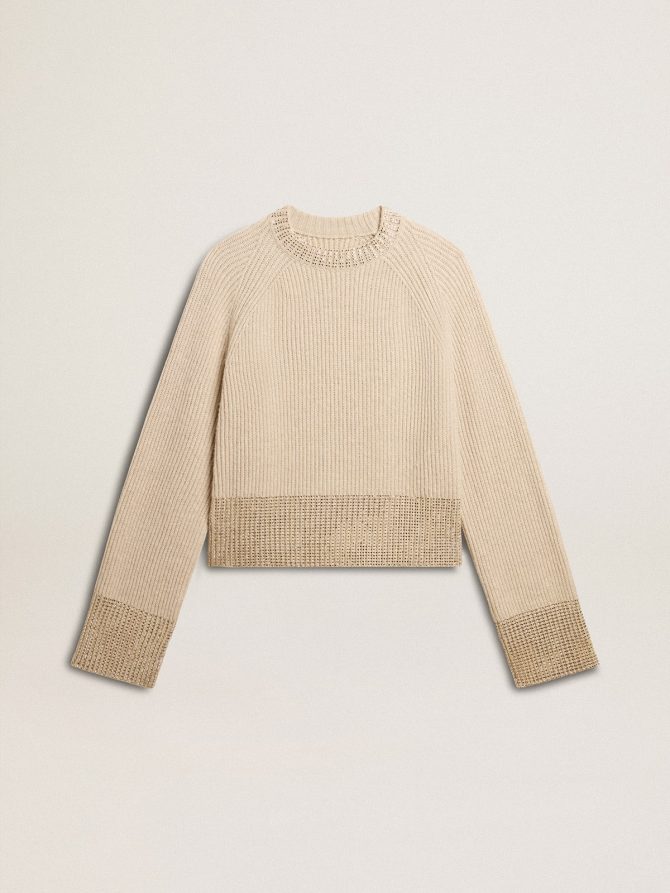 Women’s boxy sweater in wool with hotfix crystal decoration