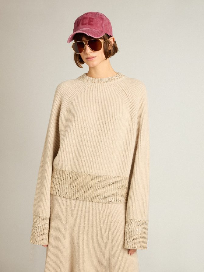 Women’s boxy sweater in wool with hotfix crystal decoration - Image 3