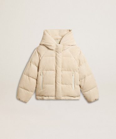 Padded ecodown jacket with zip fastening and hood