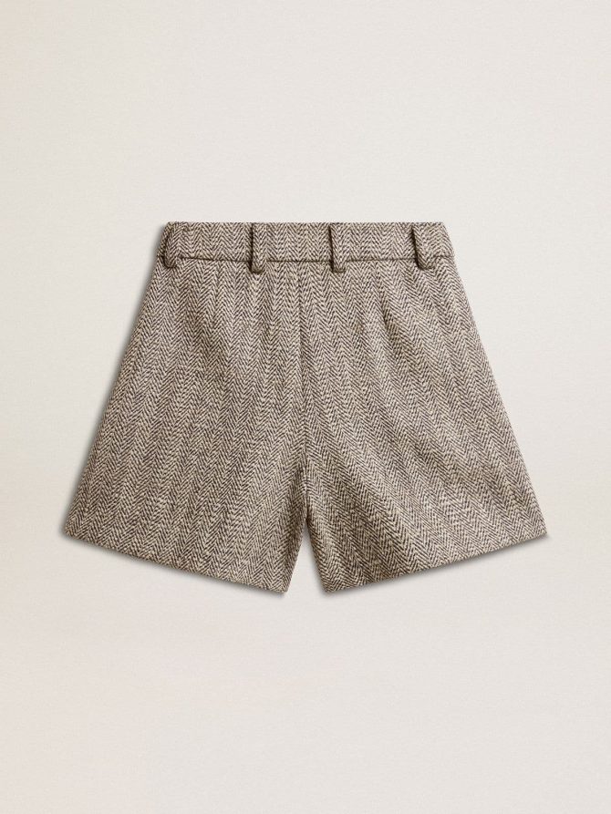 Women’s ecru brown shorts in herringbone wool - Image 2