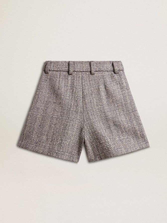 Women’s ecru brown shorts in herringbone wool - Image 6