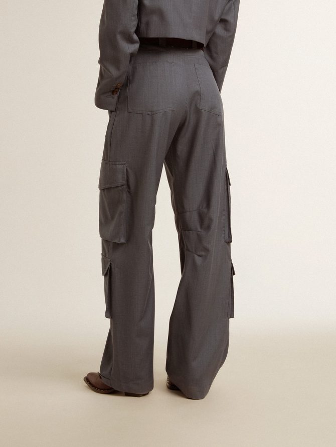 Women’s cargo pants in baby blue wool - Image 4