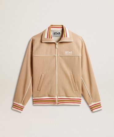 Women’s light beige zipped sweatshirt with white logo