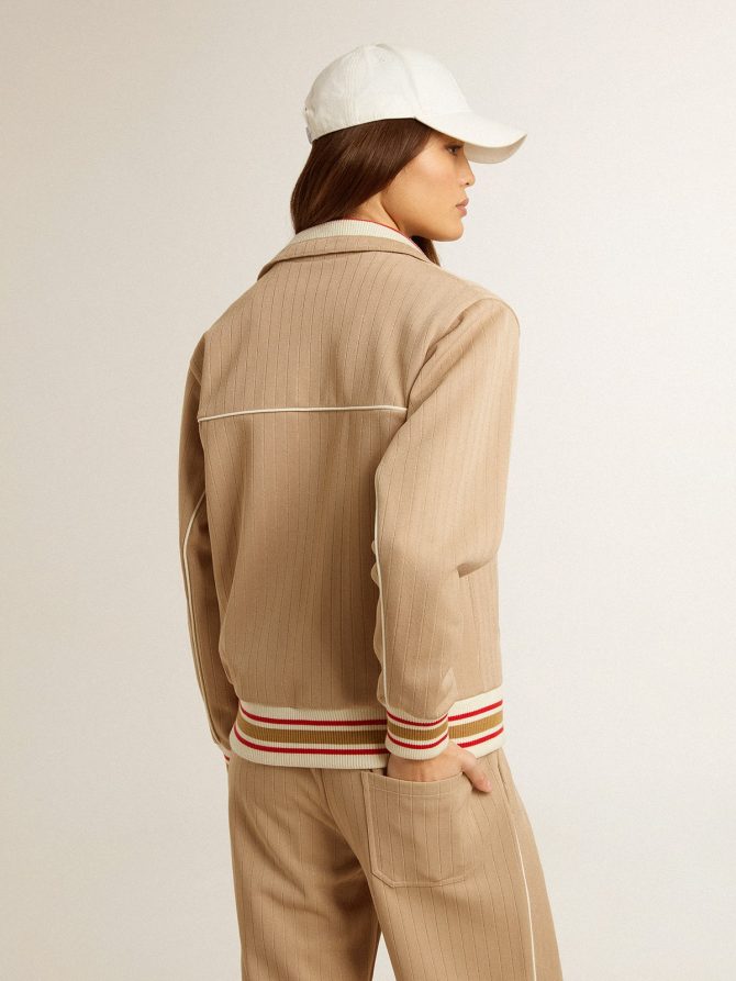 Women’s light beige zipped sweatshirt with white logo - Image 4