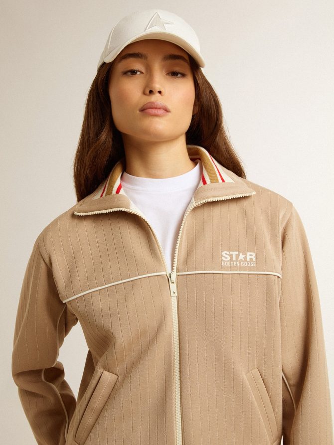 Women’s light beige zipped sweatshirt with white logo - Image 5