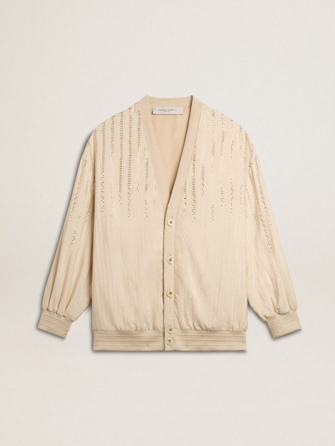 Women’s silk and viscose cardigan with pinstripe motif