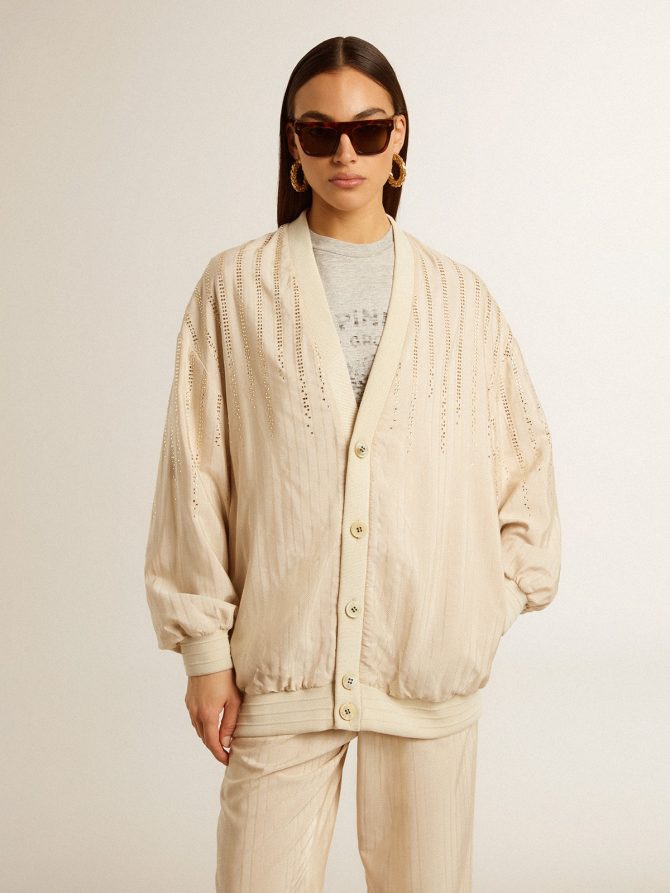 Women’s silk and viscose cardigan with pinstripe motif - Image 3