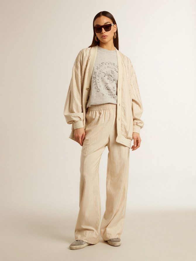 Women’s silk and viscose cardigan with pinstripe motif - Image 4