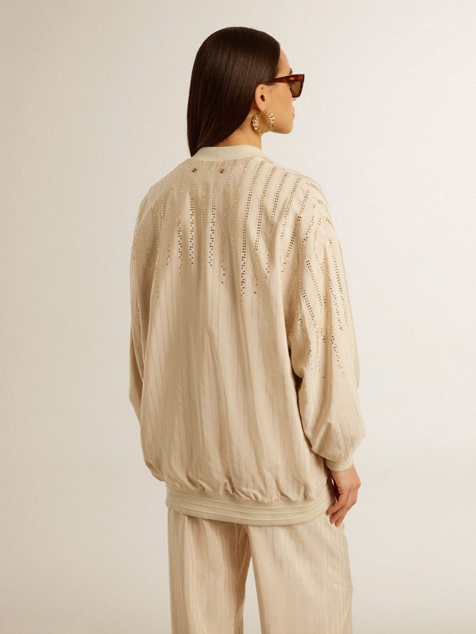 Women’s silk and viscose cardigan with pinstripe motif - Image 5