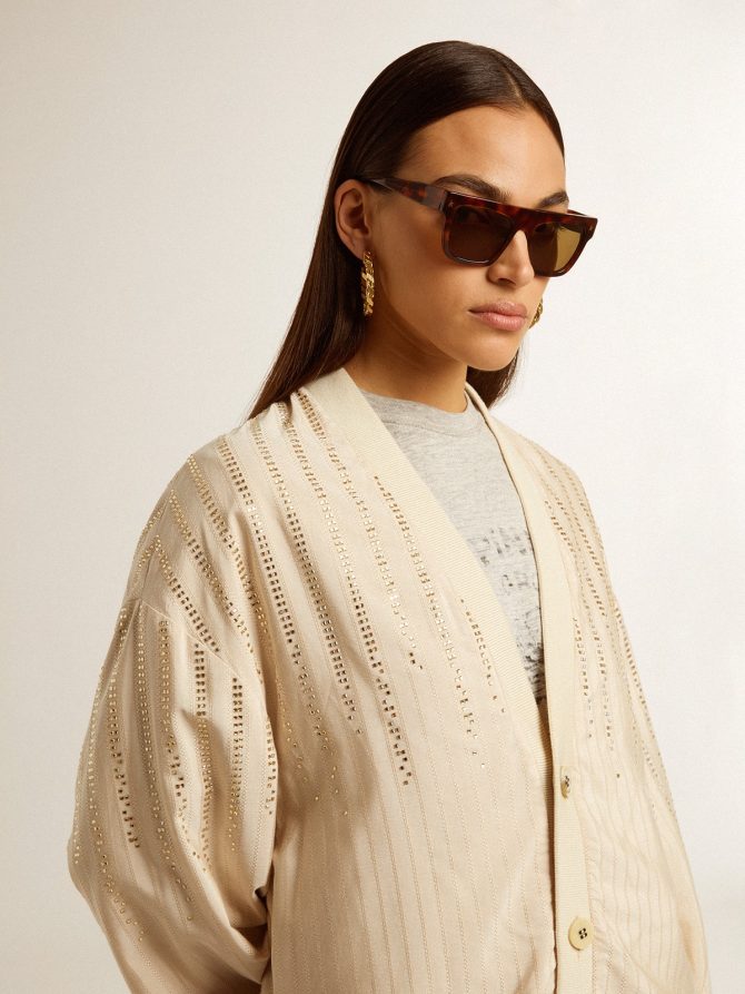 Women’s silk and viscose cardigan with pinstripe motif - Image 6