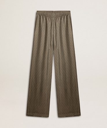 Women’s green viscose-blend silk pants with floral pattern