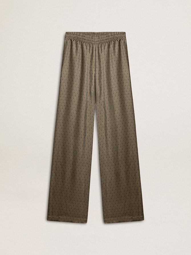 Women’s green viscose-blend silk pants with floral pattern