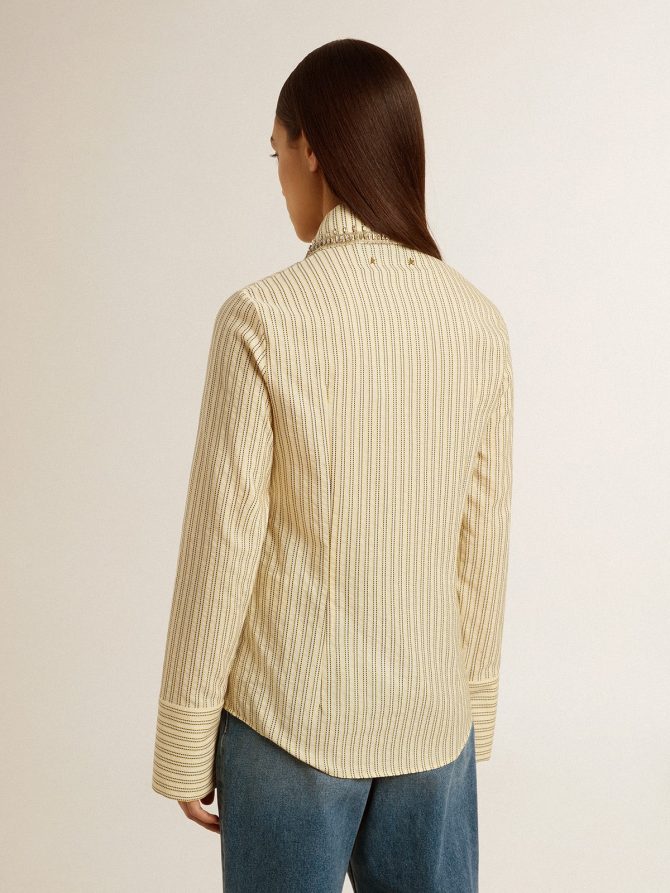 Ecru shirt with stripes and embroidered crystals - Image 4