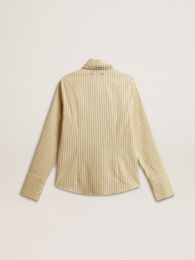 Ecru shirt with stripes and embroidered crystals - Image 6