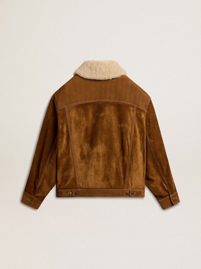 Women’s jacket in tobacco-colored split leather with a shearling collar - Image 7
