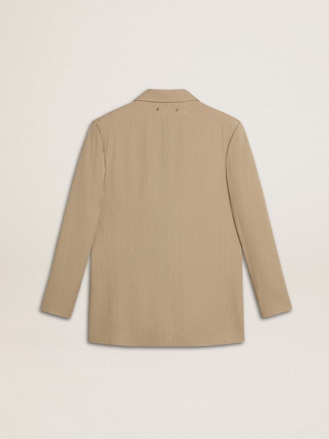 Women’s beige pinstripe single-breasted jacket with an oversized fit - Image 7