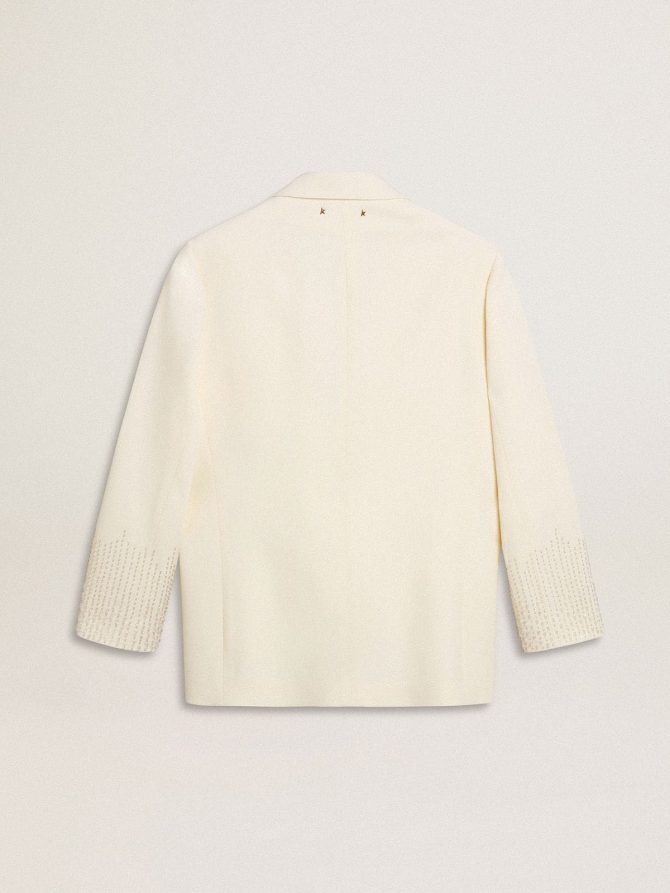 Single-breasted oversize jacket in white with silk effect and embroidery - Image 6