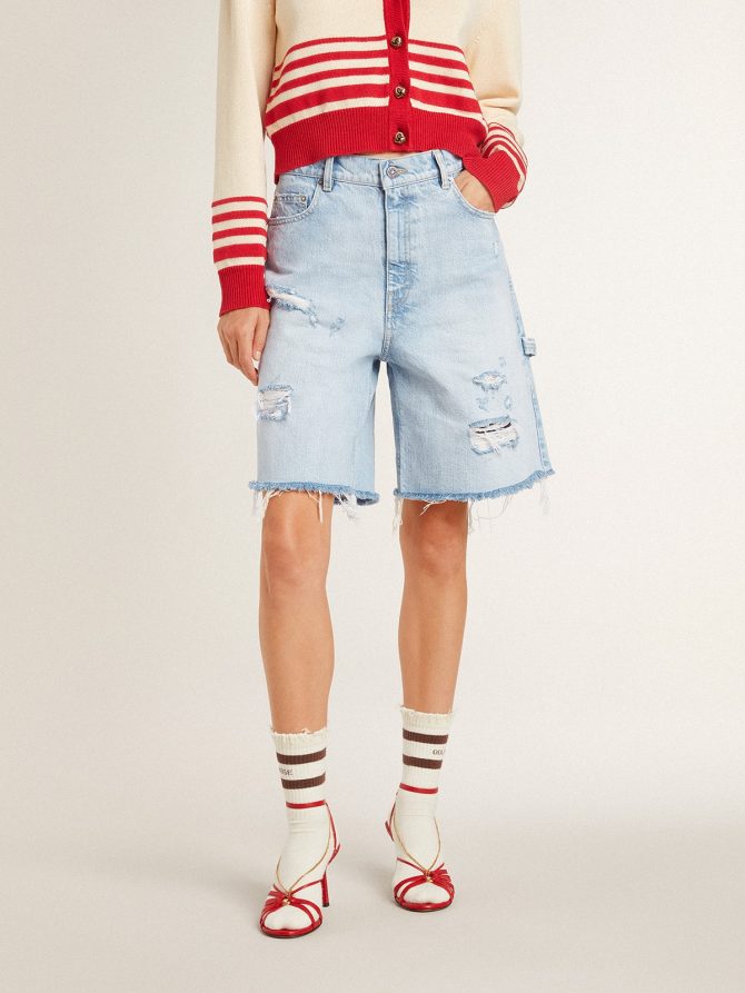 Women’s Bermuda shorts in lived-in effect denim - Image 3